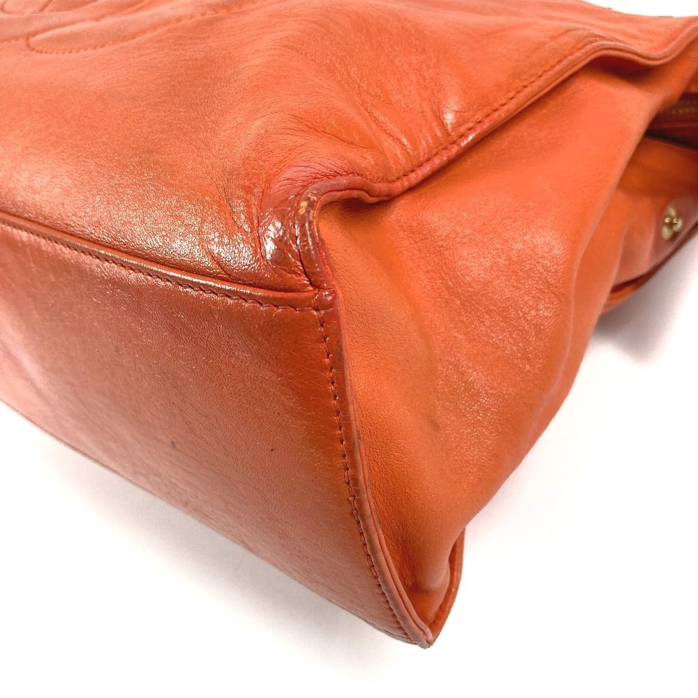 Chanel Shoulder Bag CC Logo Leather Orange Gold — view 6