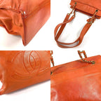 Chanel Shoulder Bag CC Logo Leather Orange Gold — view 7