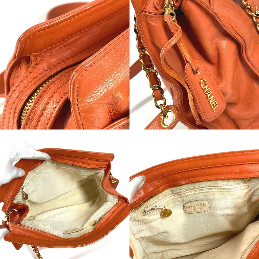 Chanel Shoulder Bag CC Logo Leather Orange Gold — view 8