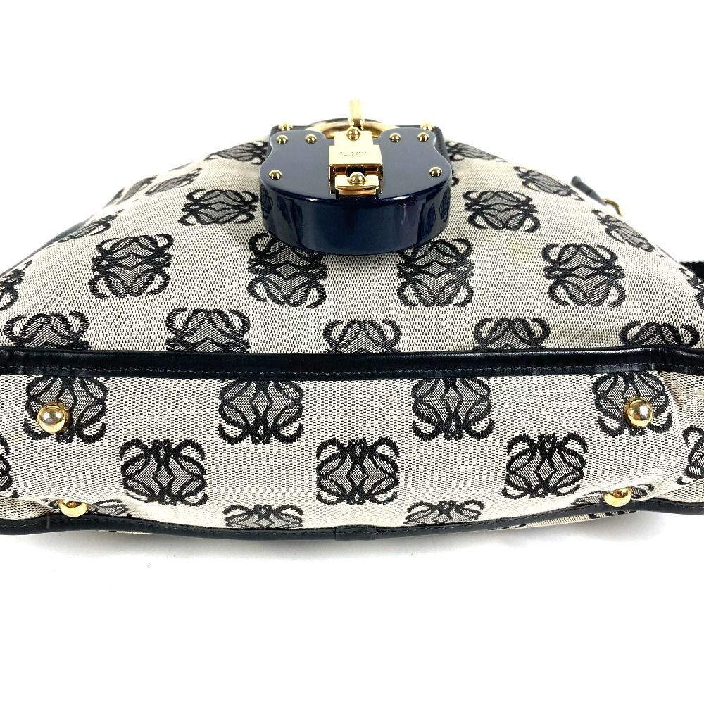 Loewe Shoulder Bag Padlock Logo Leather Canvas Black Gray — view 7
