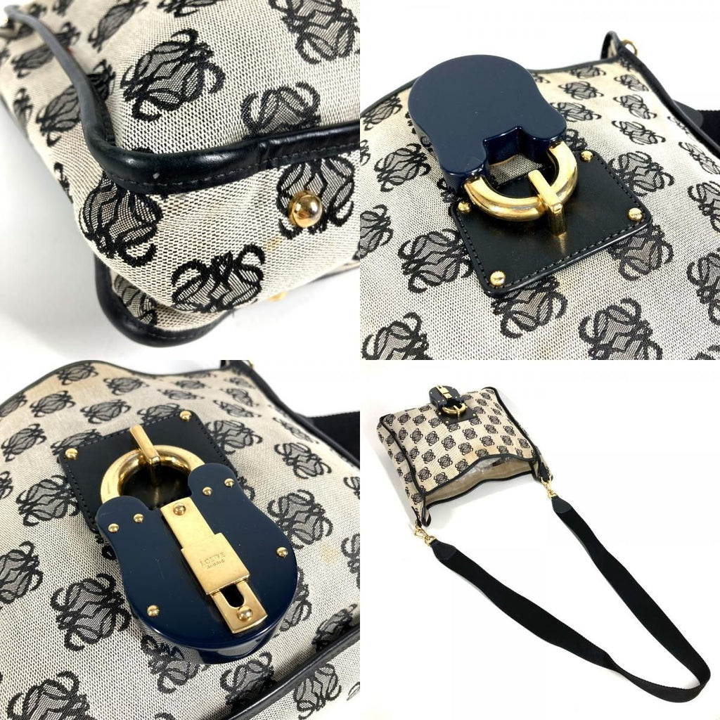 Loewe Shoulder Bag Padlock Logo Leather Canvas Black Gray — view 8