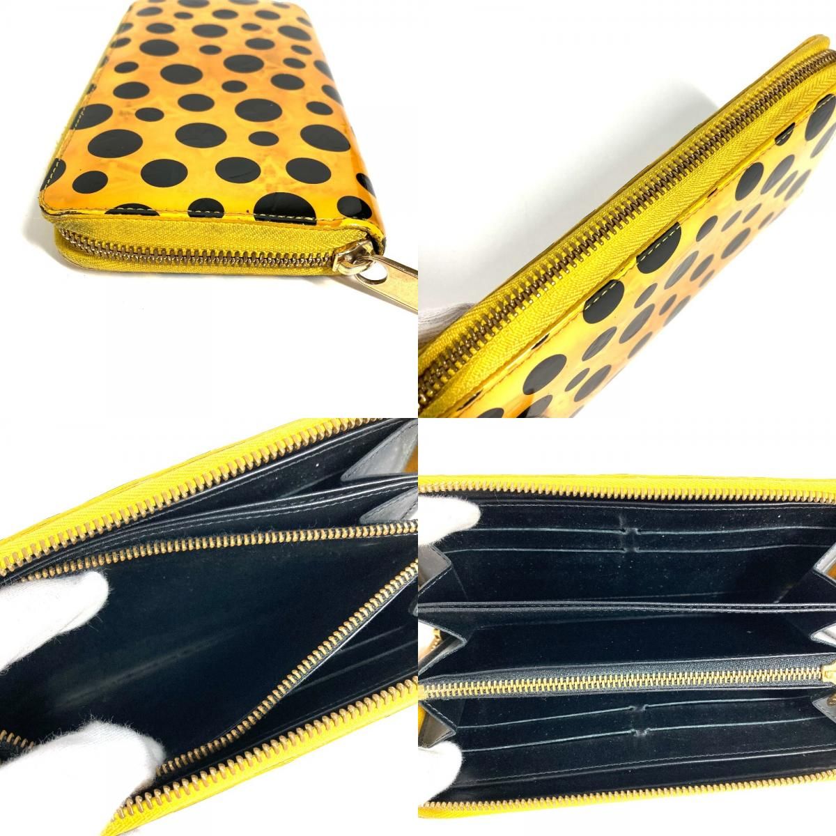 Louis Vuitton Wallet Zippy Patent Leather Yellow Black Yayoi Kusama — view 8