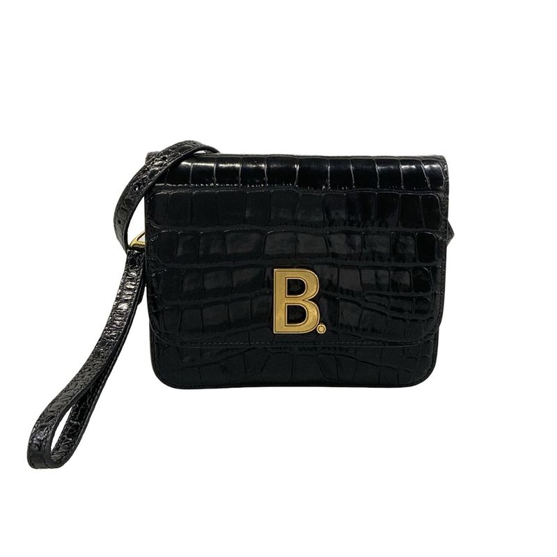 Balenciaga Shoulder Bag Black Embossed Removable Strap Leather