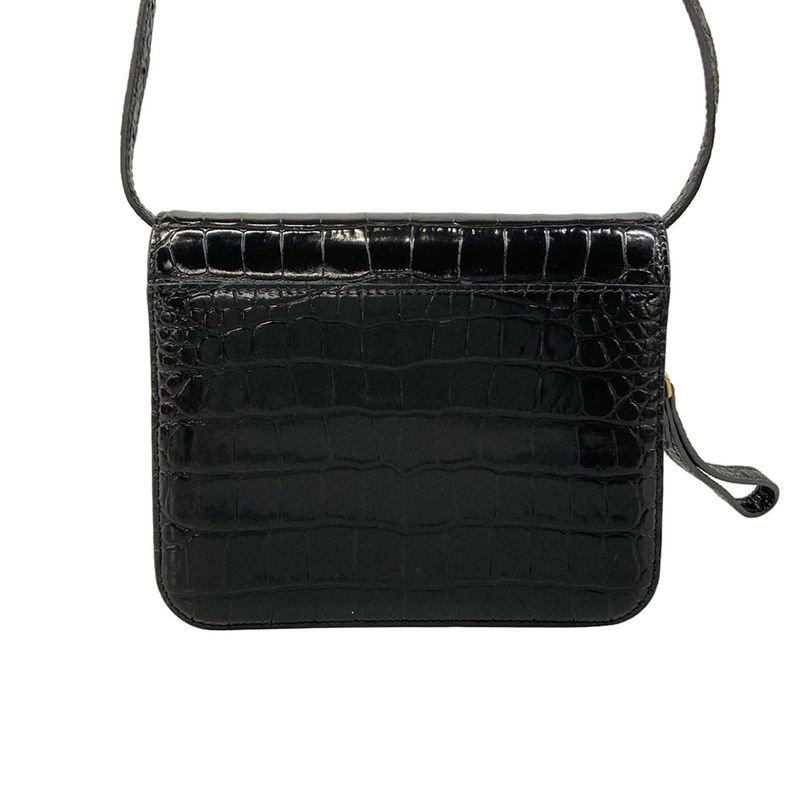 Balenciaga Shoulder Bag Black Embossed Removable Strap Leather