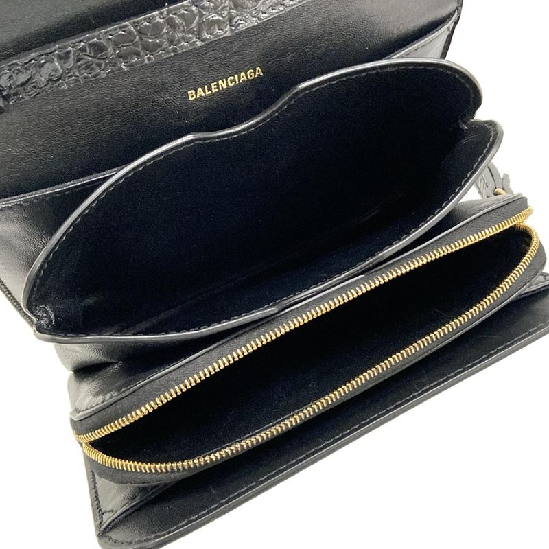 Balenciaga Shoulder Bag Black Embossed Removable Strap Leather