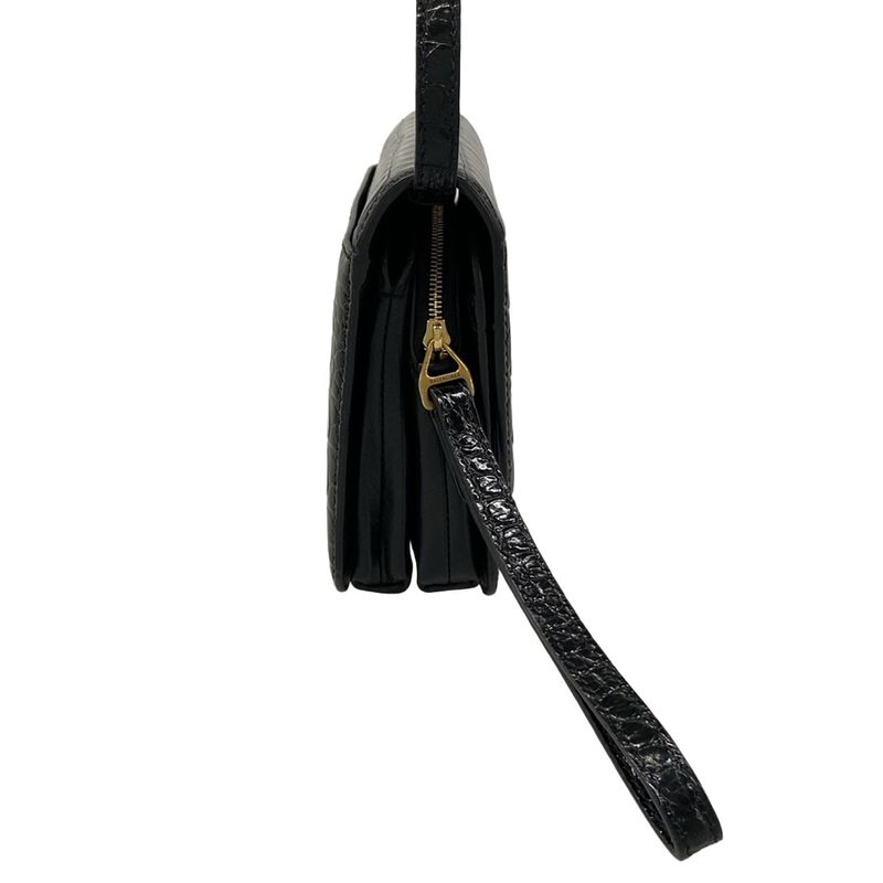 Balenciaga Shoulder Bag Black Embossed Removable Strap Leather