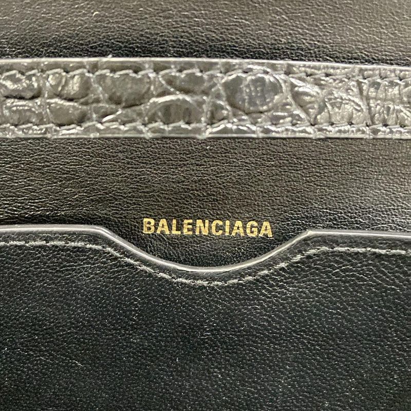 Balenciaga Shoulder Bag Black Embossed Removable Strap Leather