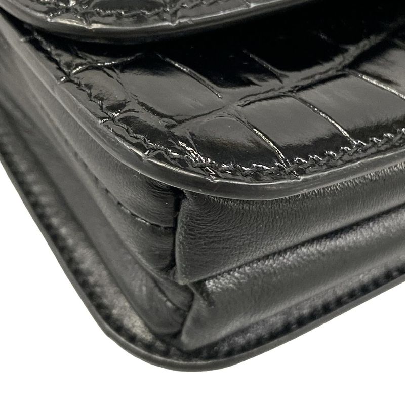 Balenciaga Shoulder Bag Black Embossed Removable Strap Leather