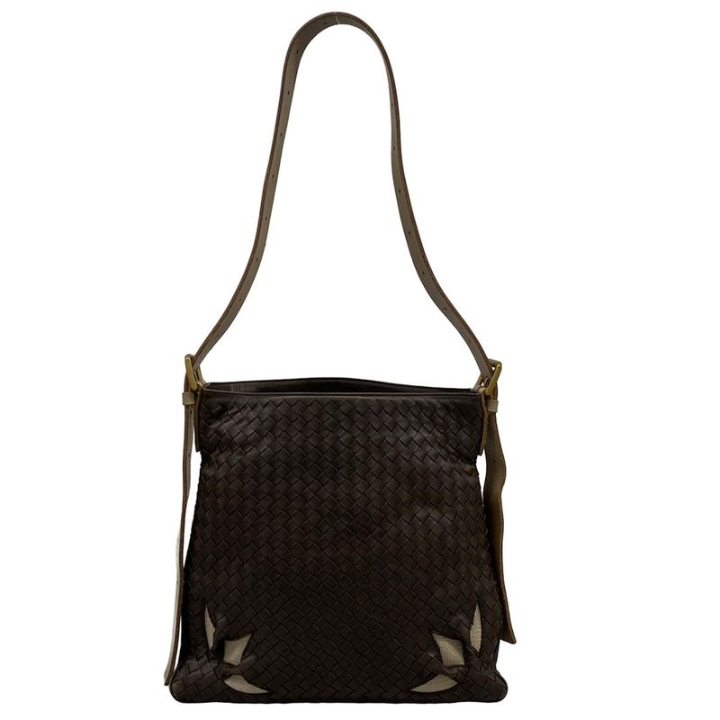 Bottega Veneta Shoulder Bag Intrecciato Dark Brown Gray Leather Dark X