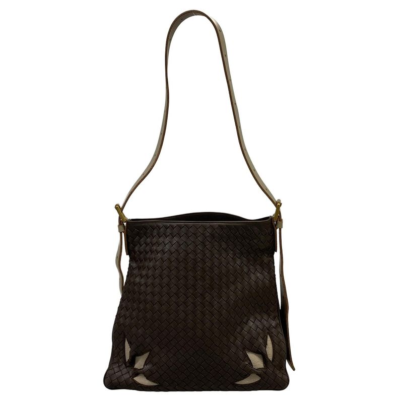 Bottega Veneta Shoulder Bag Intrecciato Dark Brown Gray Leather Dark X