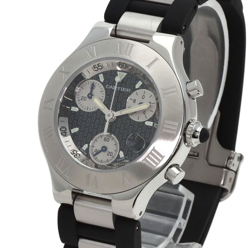 Cartier Must 21 Chronoscaph Watch SS Ssx Rubber