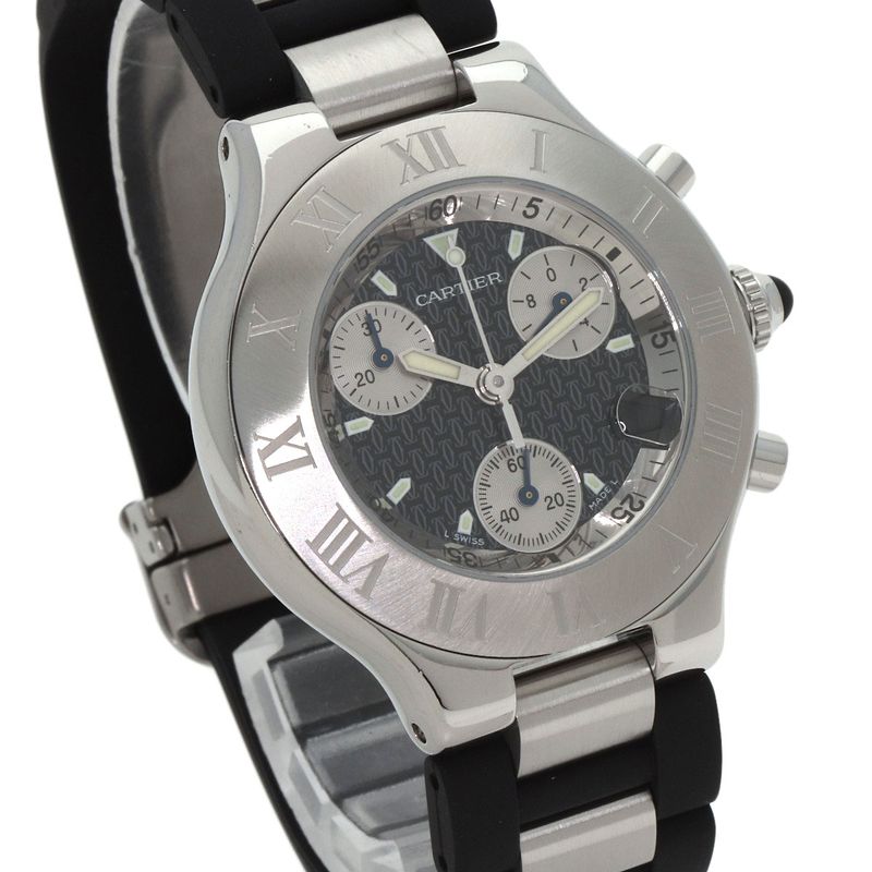 Cartier Must 21 Chronoscaph Watch SS Ssx Rubber