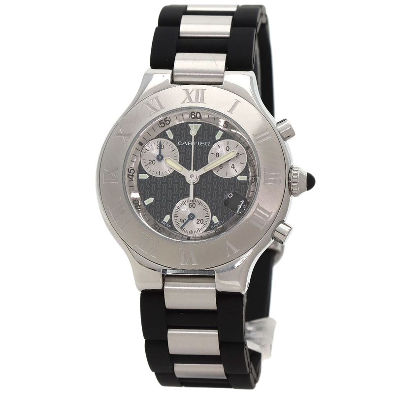 Cartier Must 21 Chronoscaph Watch SS Ssx Rubber