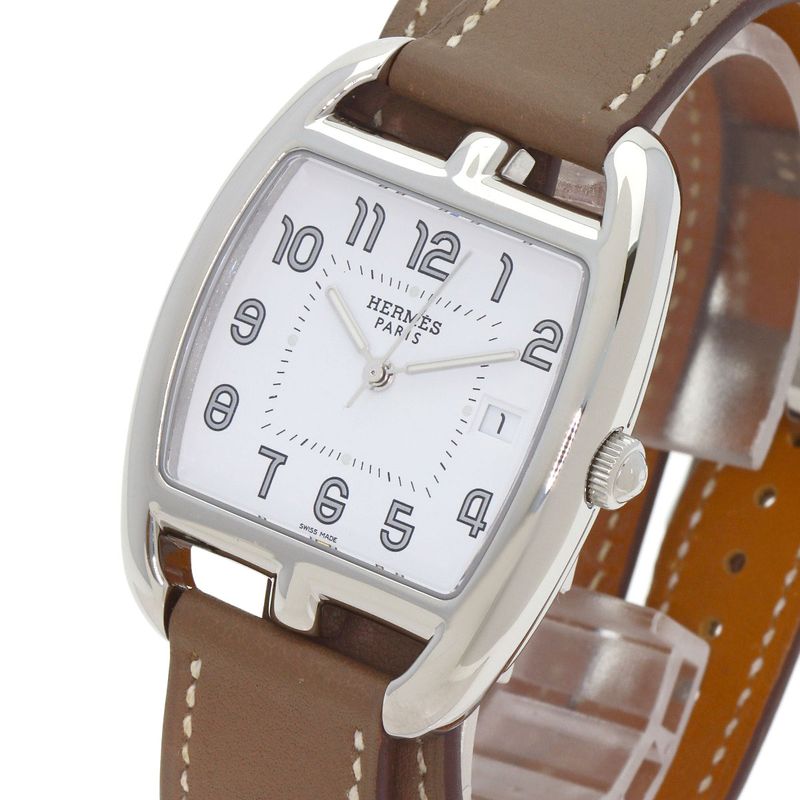Hermes Cape Cod Double Tour Etoupe Watch SS Leather