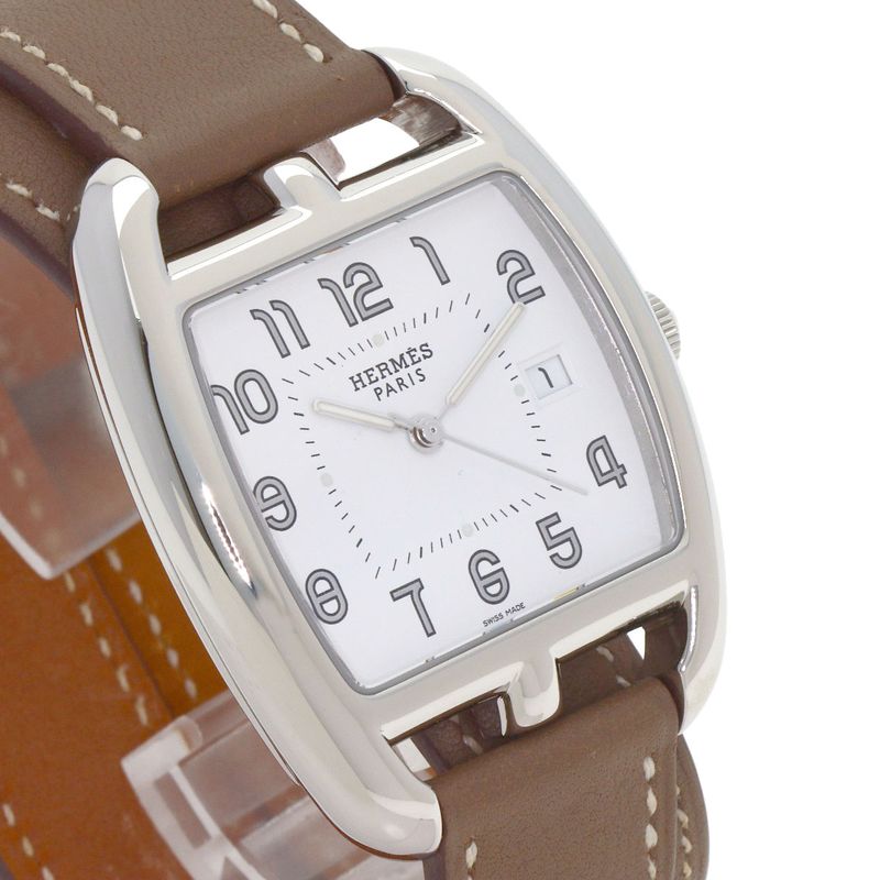 Hermes Cape Cod Double Tour Etoupe Watch SS Leather