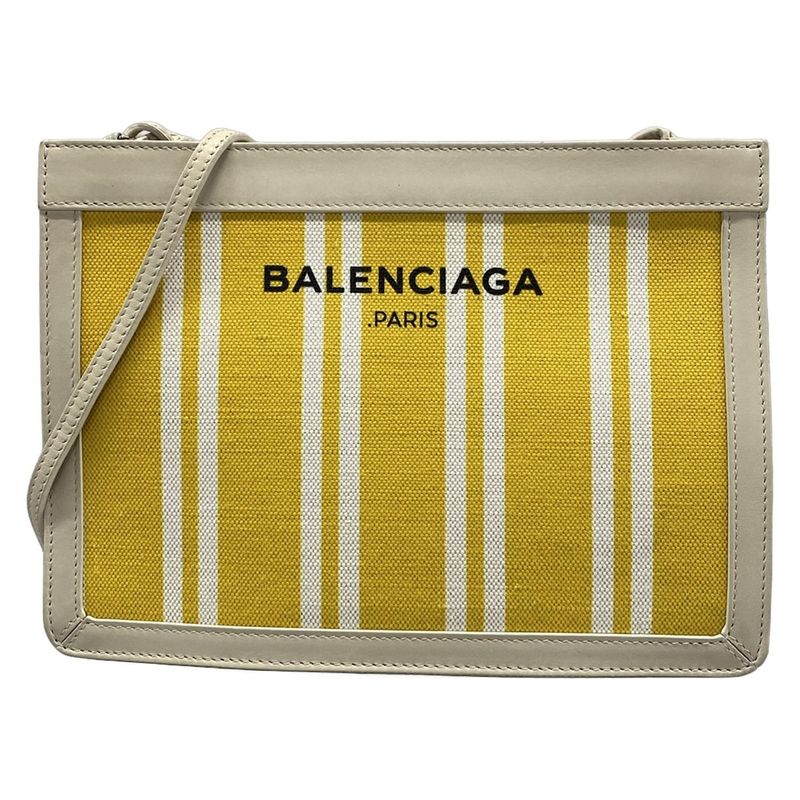 Balenciaga Shoulder Bag Navy Pochette Yellow Ivory Striped Leather X