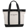 Balenciaga Tote Navy Leather Canvas Black White
