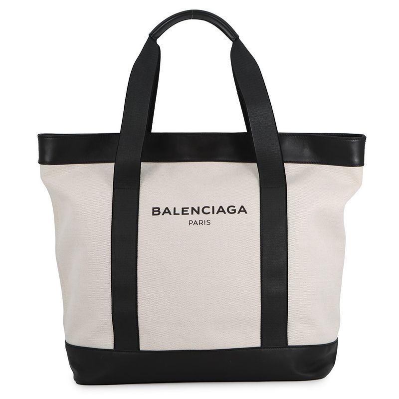 Balenciaga Tote Navy Leather Canvas Black White