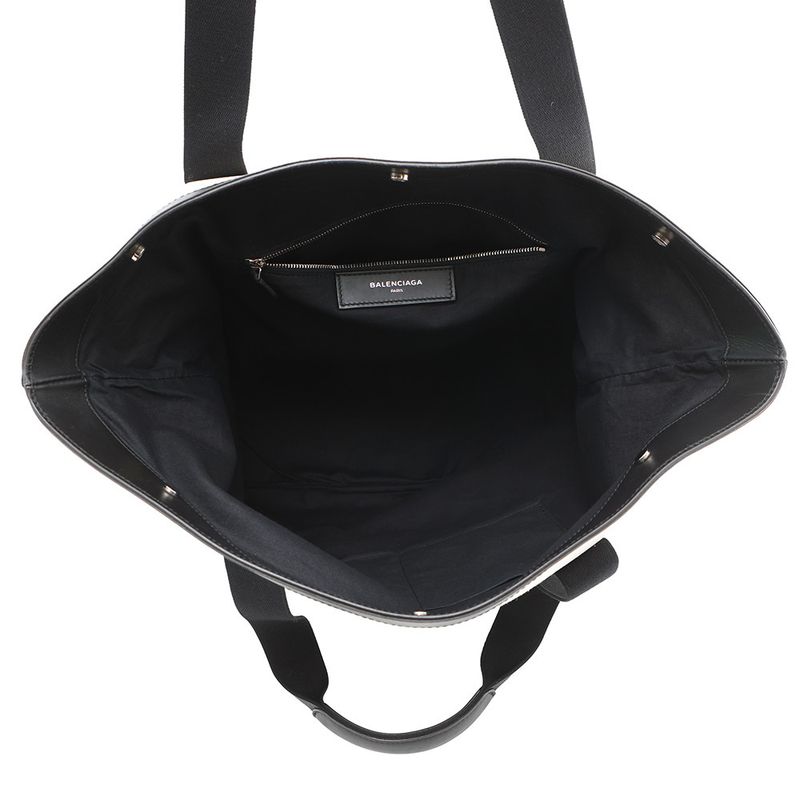 Balenciaga Tote Navy Leather Canvas Black White