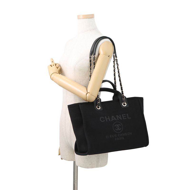 Chanel Tote Deauville CC Logo Small Shopping Canvas