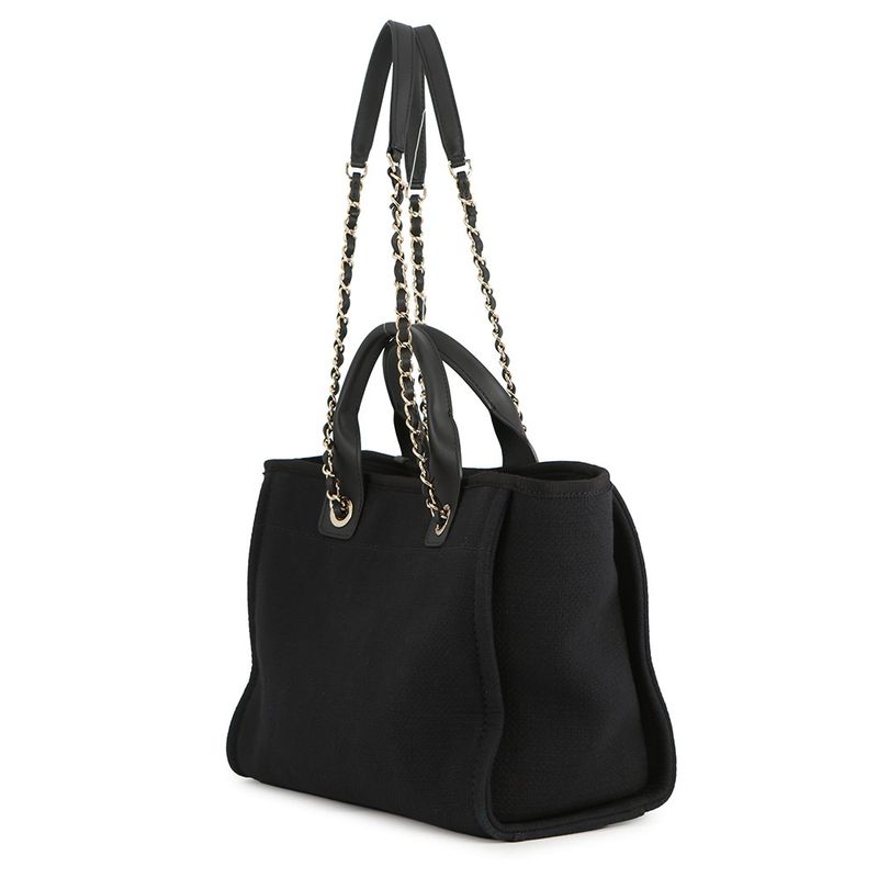 Chanel Tote Deauville CC Logo Small Shopping Canvas