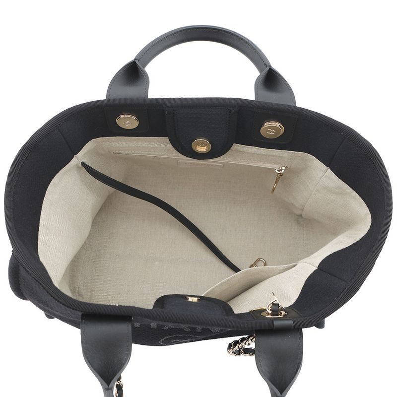 Chanel Tote Deauville CC Logo Small Shopping Canvas