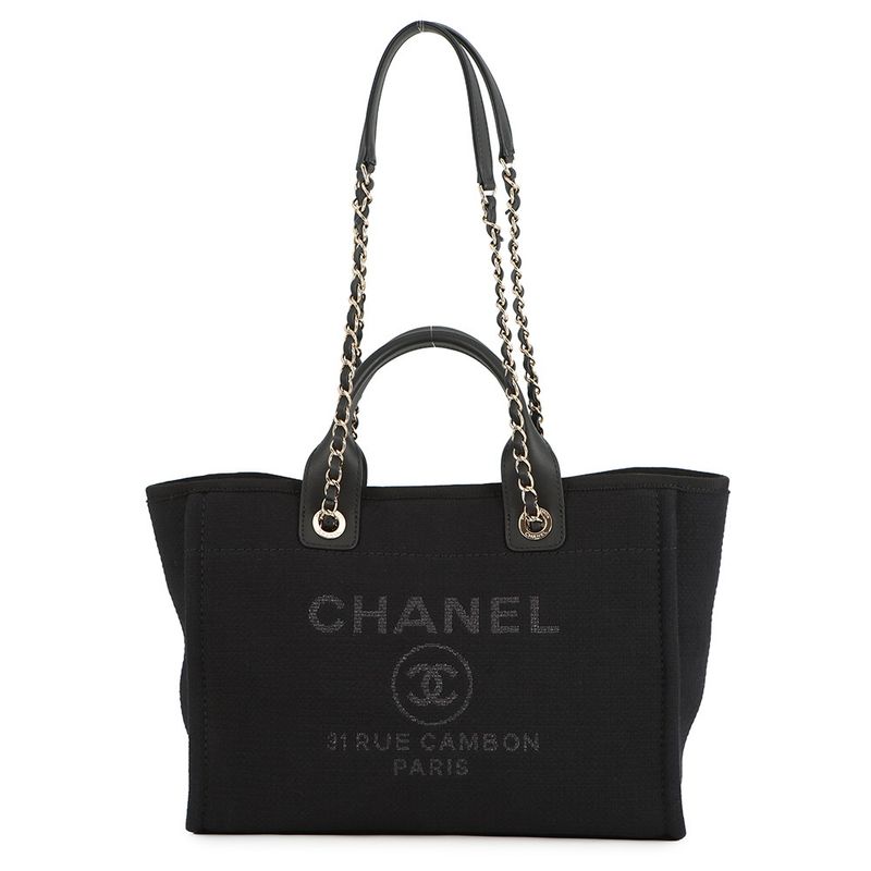 Chanel Tote Deauville CC Logo Small Shopping Canvas