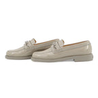 Chanel Loafers CC Logo Chain Patent Leather 37 Light Gray
