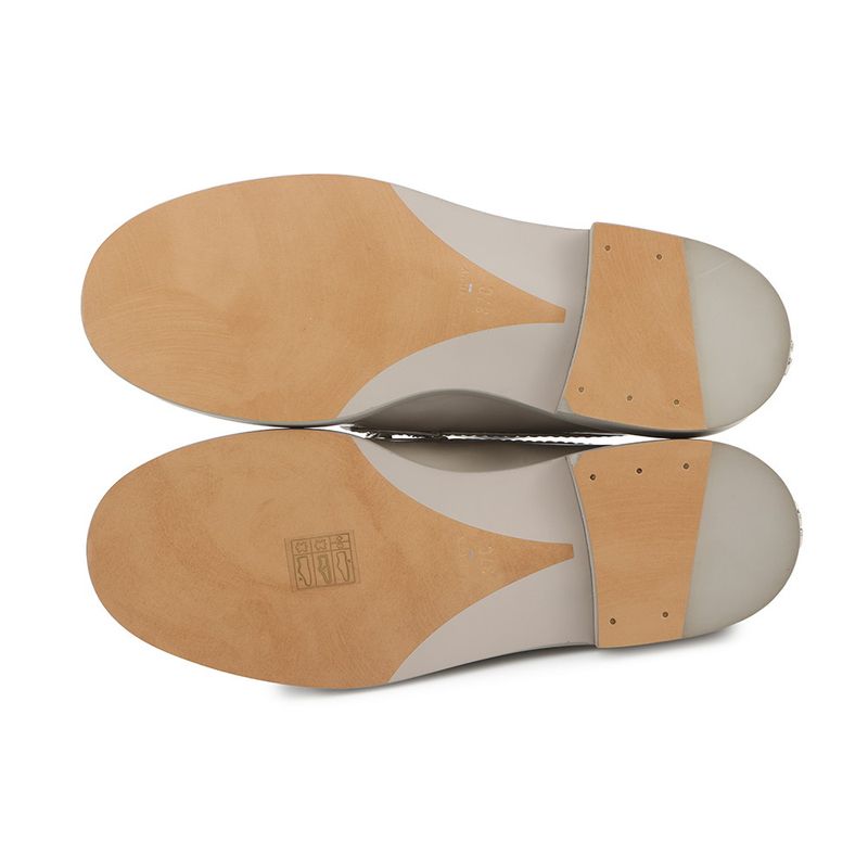 Chanel Loafers CC Logo Chain Patent Leather 37 Light Gray