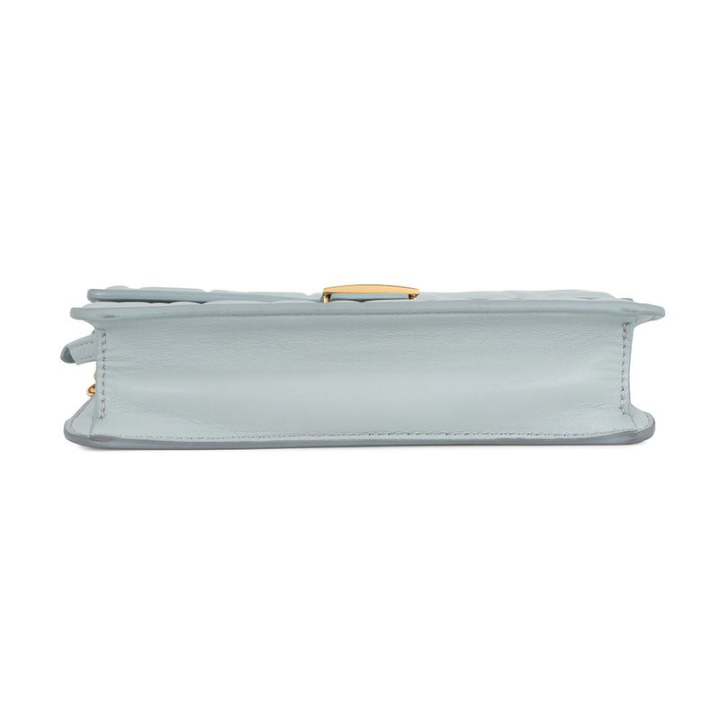 Fendi Chain Shoulder Bag Baguette Zucca Pattern Leather Light Blue