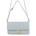 Fendi Chain Shoulder Bag Baguette Zucca Pattern Leather Light Blue
