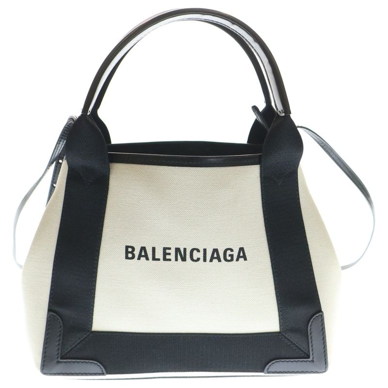 Balenciaga Navy Cabas XS Tote Black White Canvas Leather