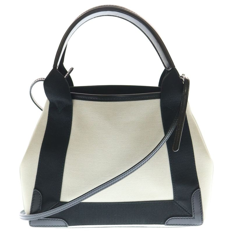 Balenciaga Navy Cabas XS Tote Black White Canvas Leather