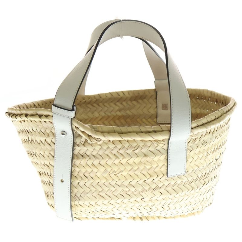 Loewe Basket Bag Beige White Raffia Leather Anagram
