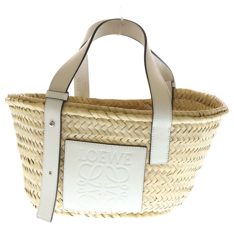 Loewe Basket Bag Beige White Raffia Leather Anagram