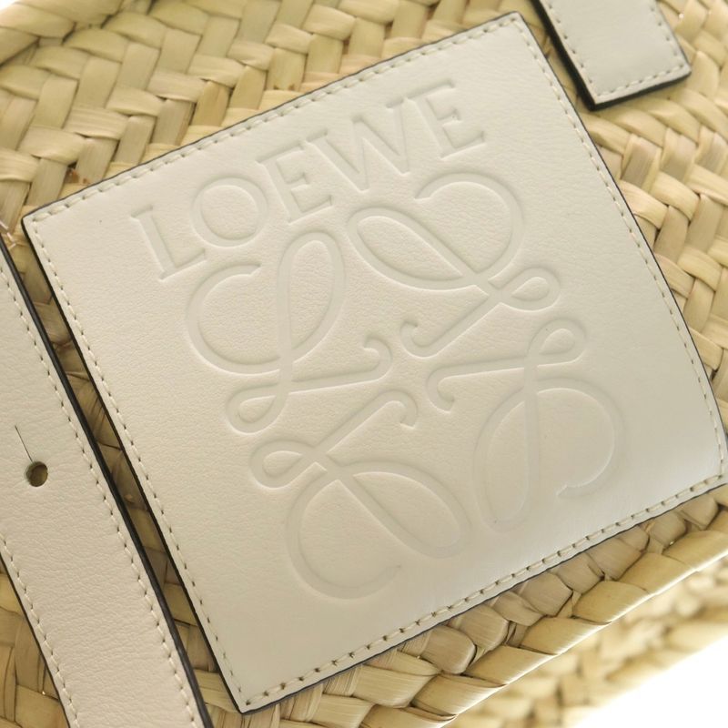 Loewe Basket Bag Beige White Raffia Leather Anagram