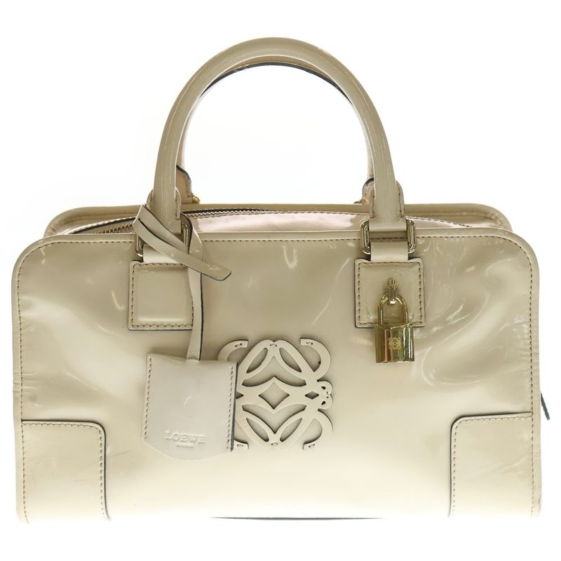 Loewe Amazona 28 Beige Enamel Handbag Red