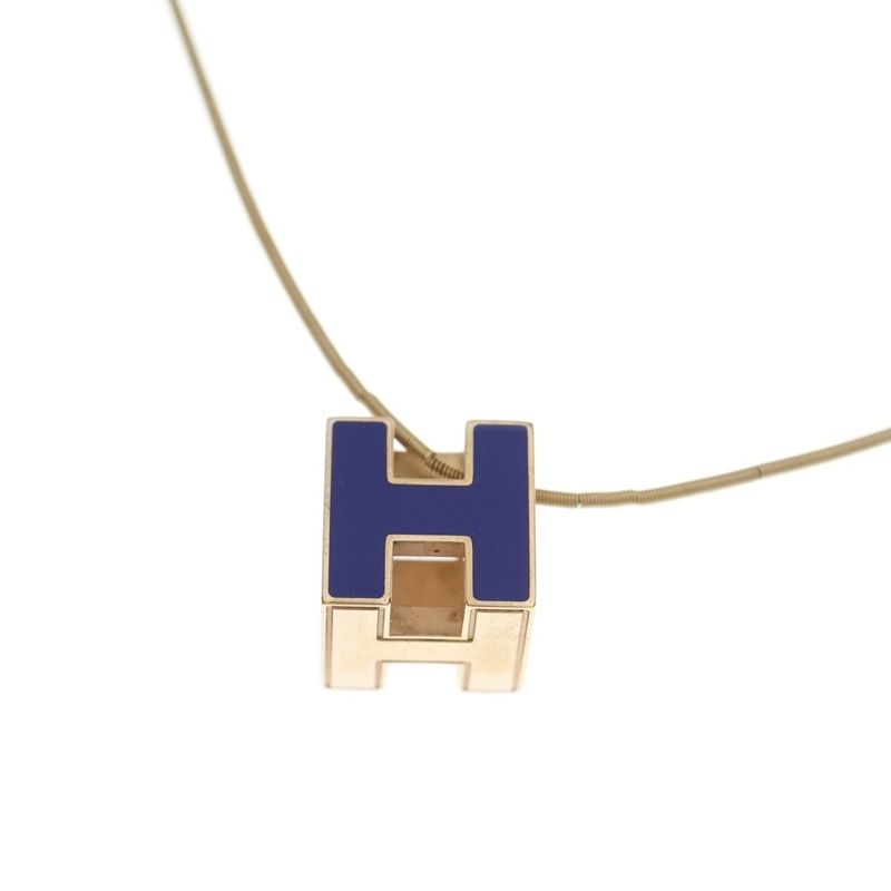 Hermes Cage Ash Logo Necklace Navy Navygold