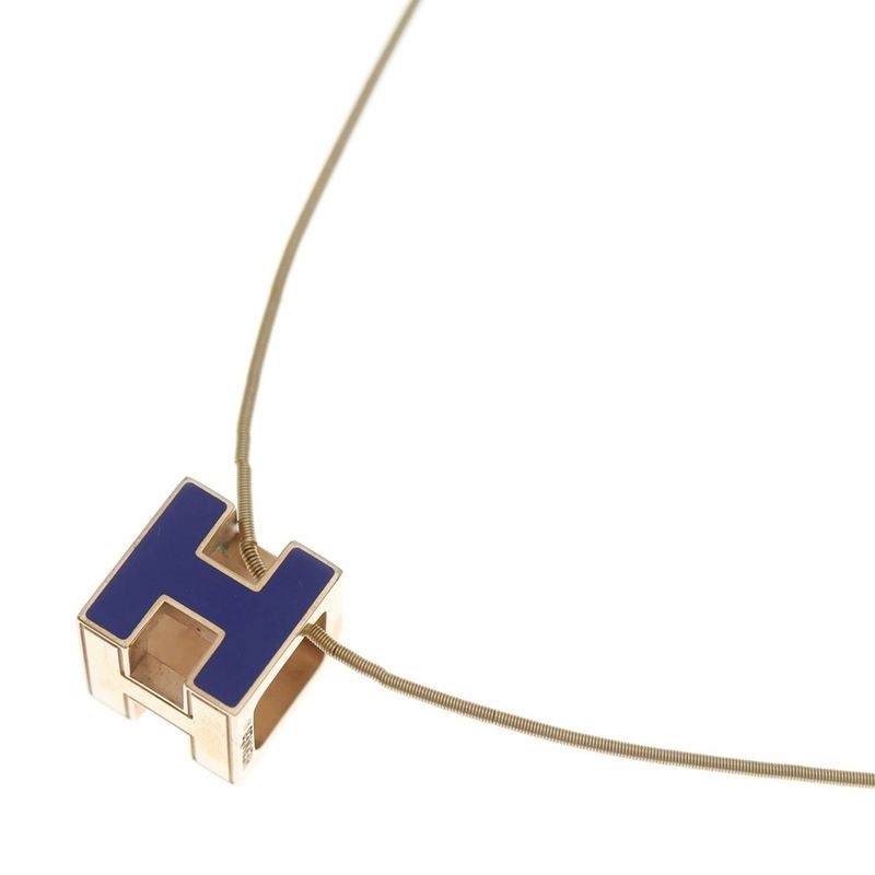 Hermes Cage Ash Logo Necklace Navy Navygold