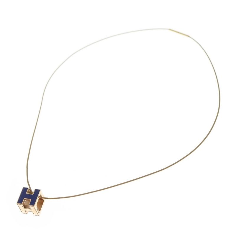 Hermes Cage Ash Logo Necklace Navy Navygold