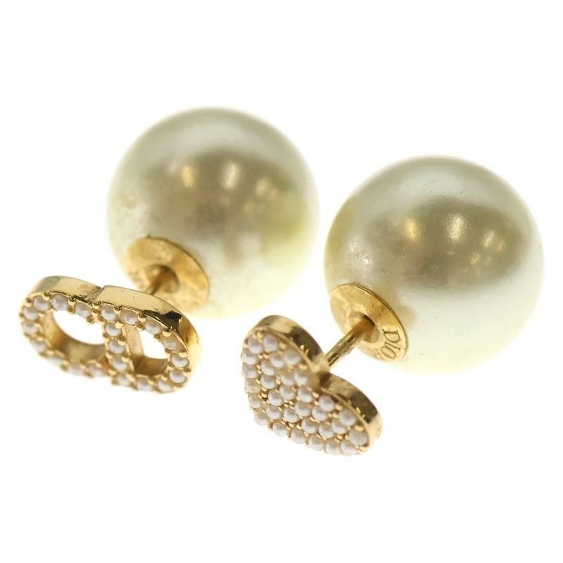 Dior Tribal Pearl Earrings Rhinestone Gold