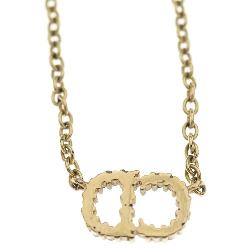Dior CD Logo Rhinestone Necklace Gold