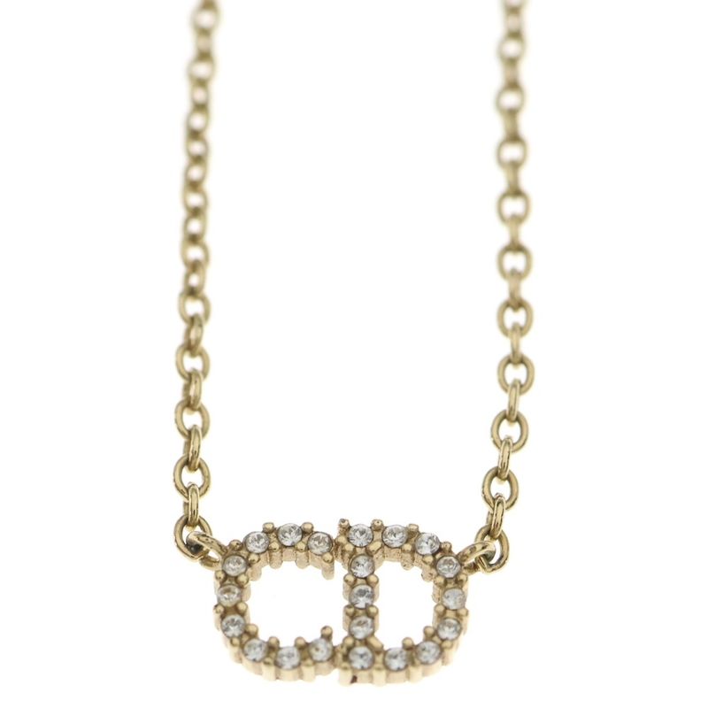 Dior CD Logo Rhinestone Necklace Gold