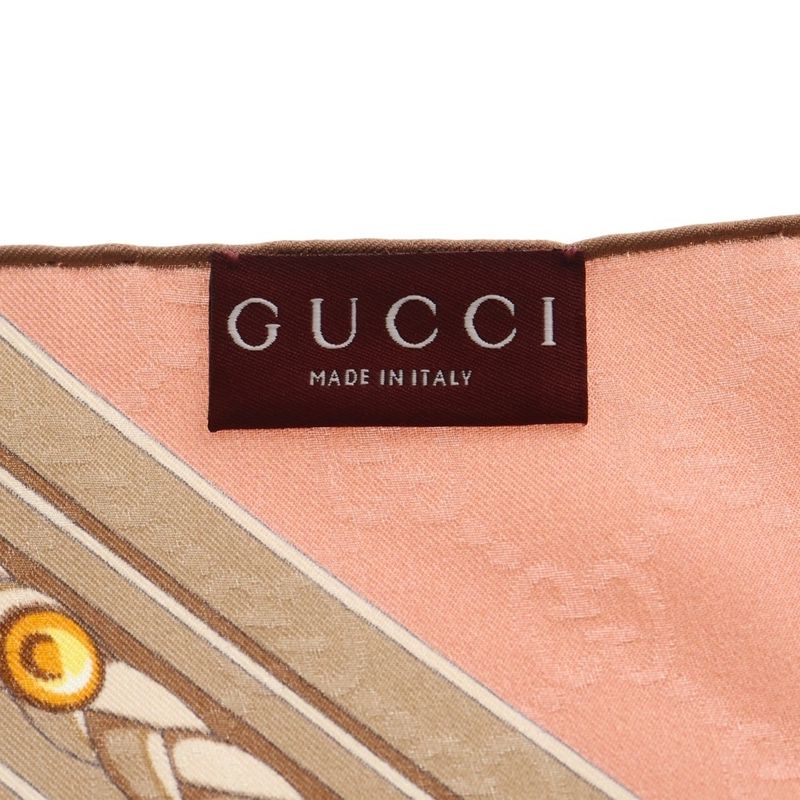 Gucci Jacquard Print Silk Scarf Pink Beige