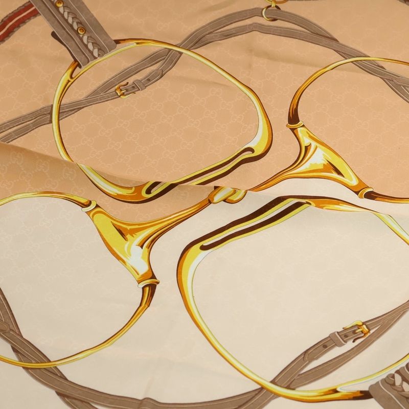 Gucci Jacquard Print Silk Scarf Pink Beige