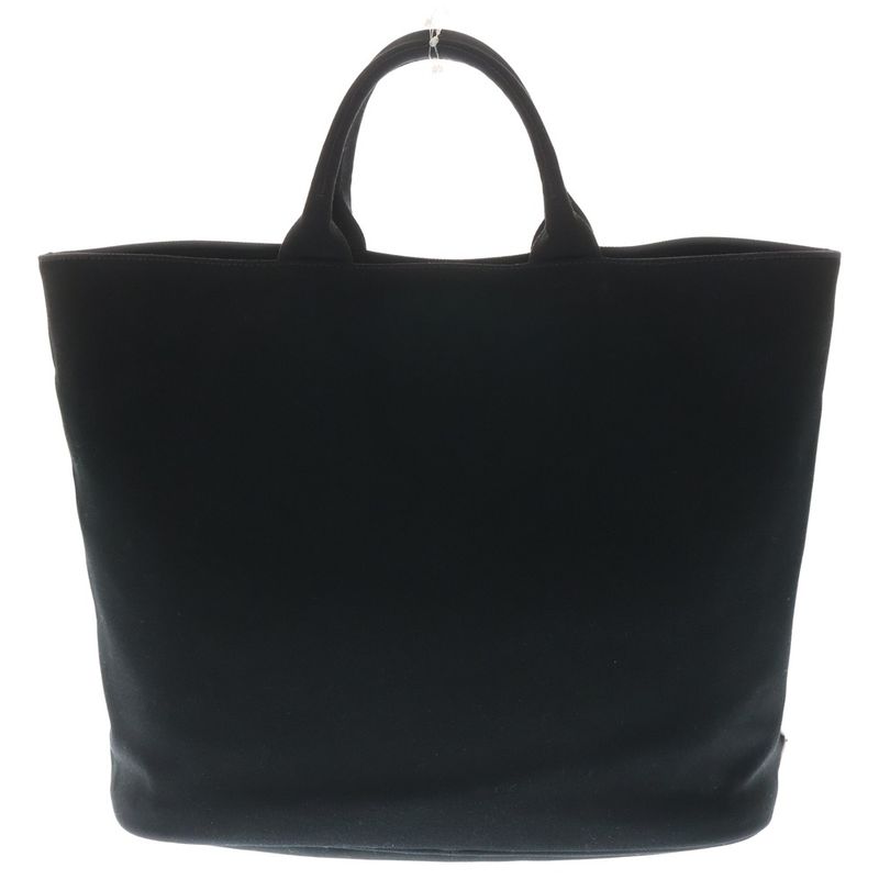Prada Canapa 2-Way Tote Shoulder Bag Black Canvas Leather