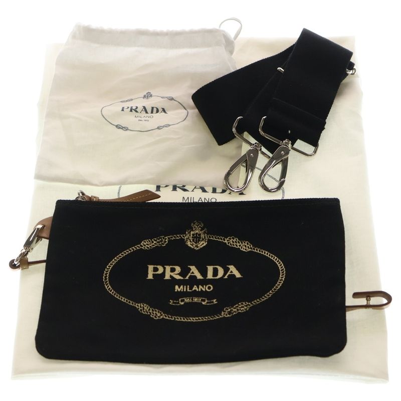 Prada Canapa 2-Way Tote Shoulder Bag Black Canvas Leather