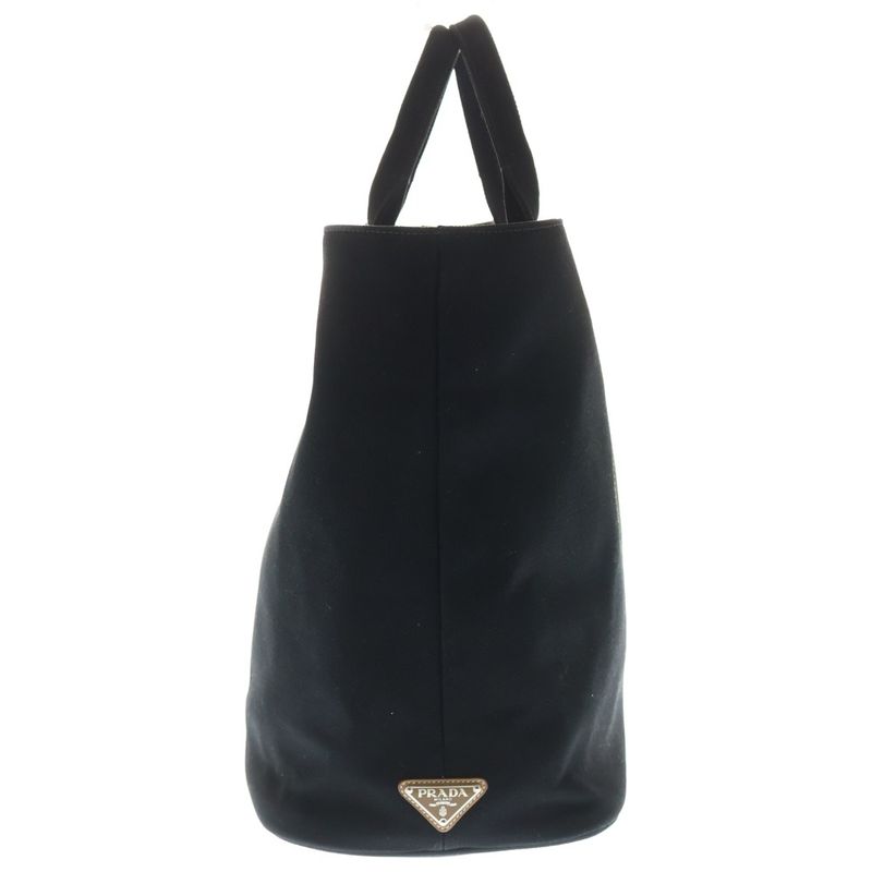 Prada Canapa 2-Way Tote Shoulder Bag Black Canvas Leather