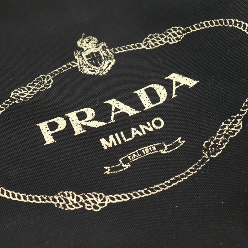 Prada Canapa 2-Way Tote Shoulder Bag Black Canvas Leather