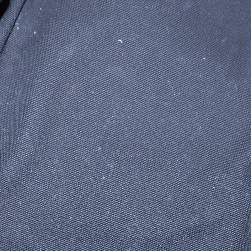 Prada Canapa 2-Way Tote Shoulder Bag Black Canvas Leather